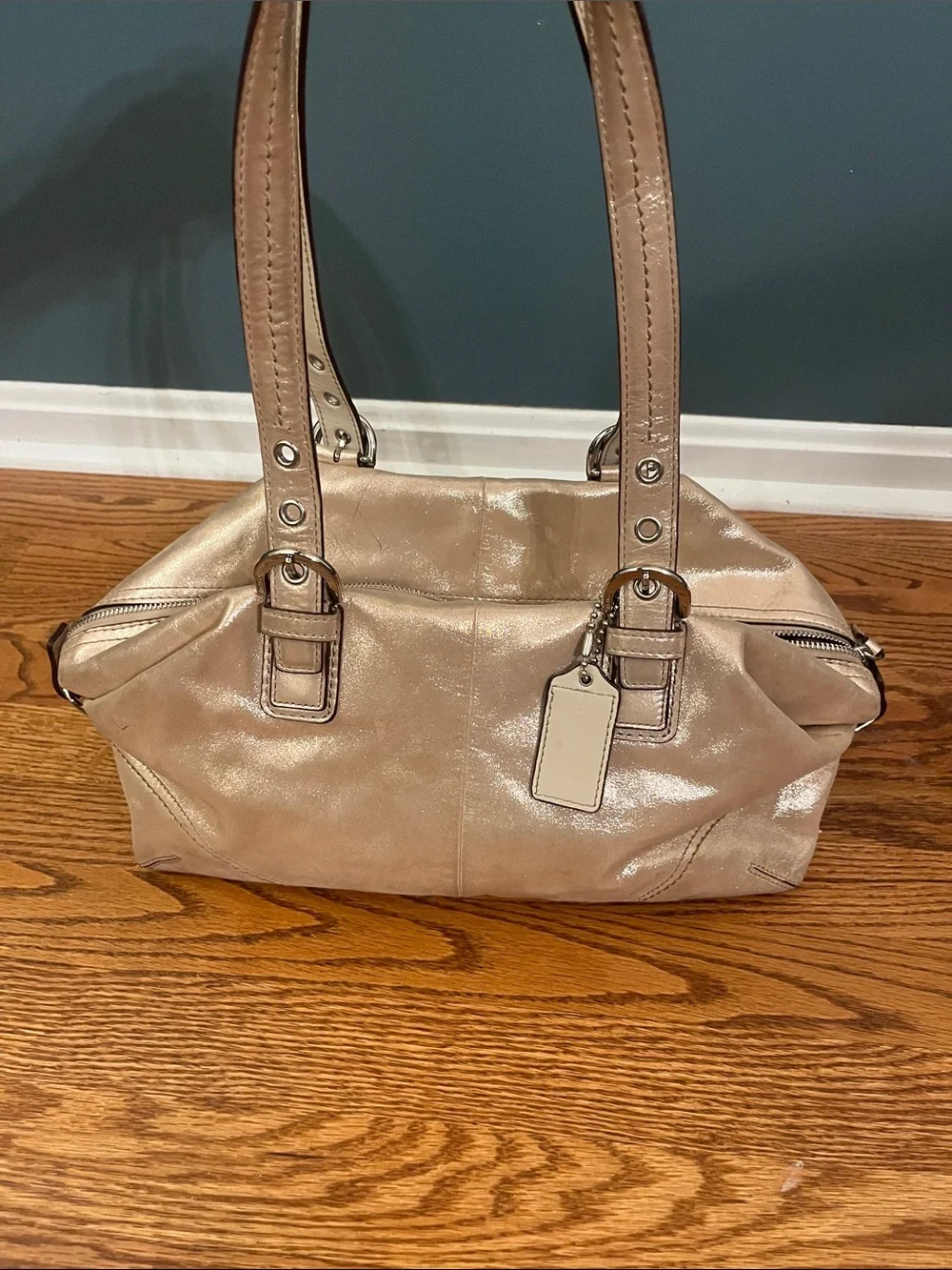 Coach Soho leather satchel shoulder bag (style F17220) in metallic champagne